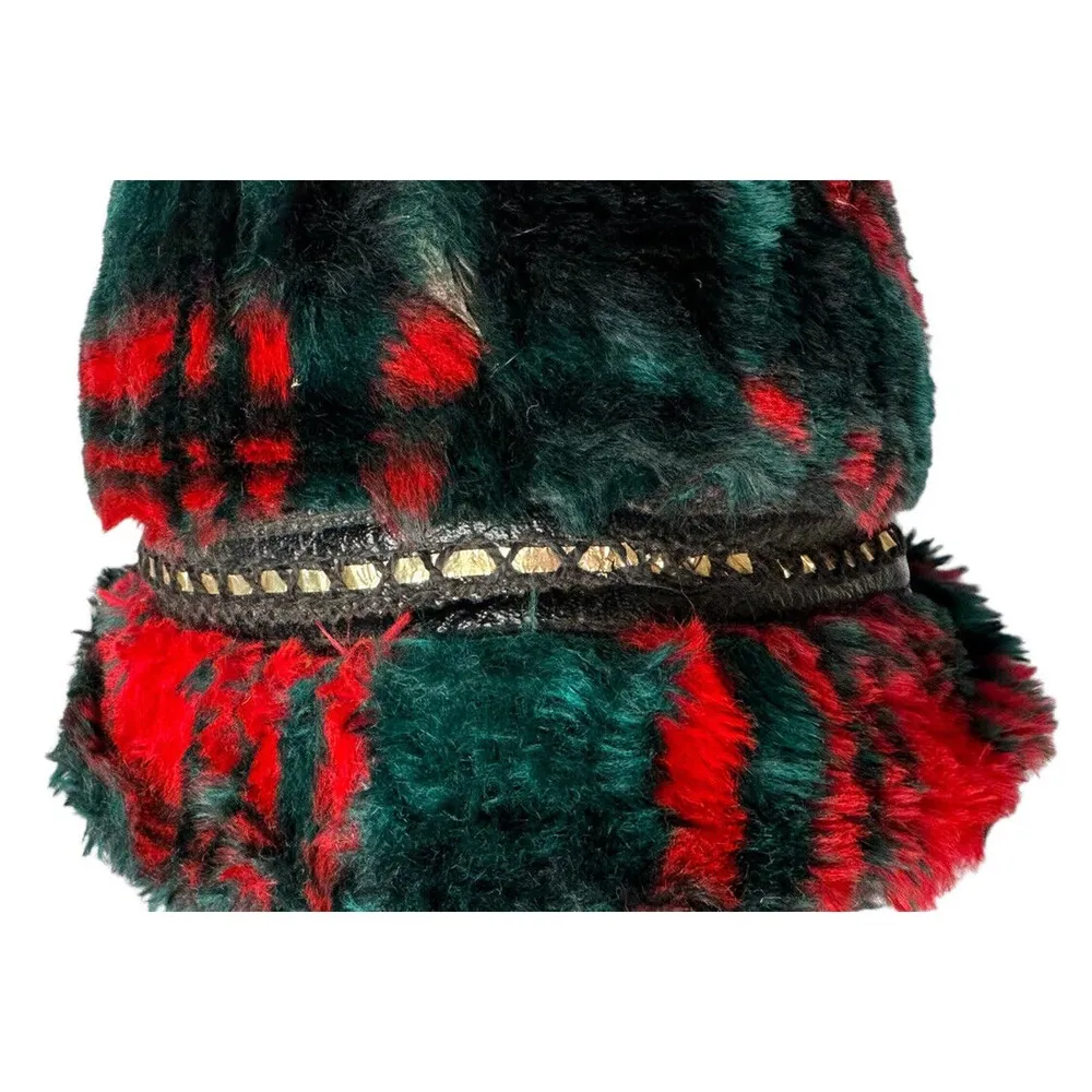 Vintage Red Green Black Tartan Plaid Faux Fur Fedora Hat Size M 1960s 1970s - Image 2