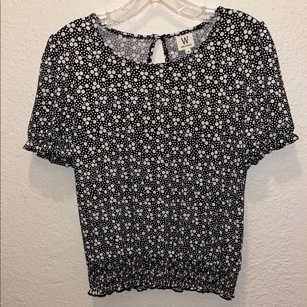 80s Vintage 90s Women's Black and White Polka Dot Top • stretchy • Cottagecore - Image 2