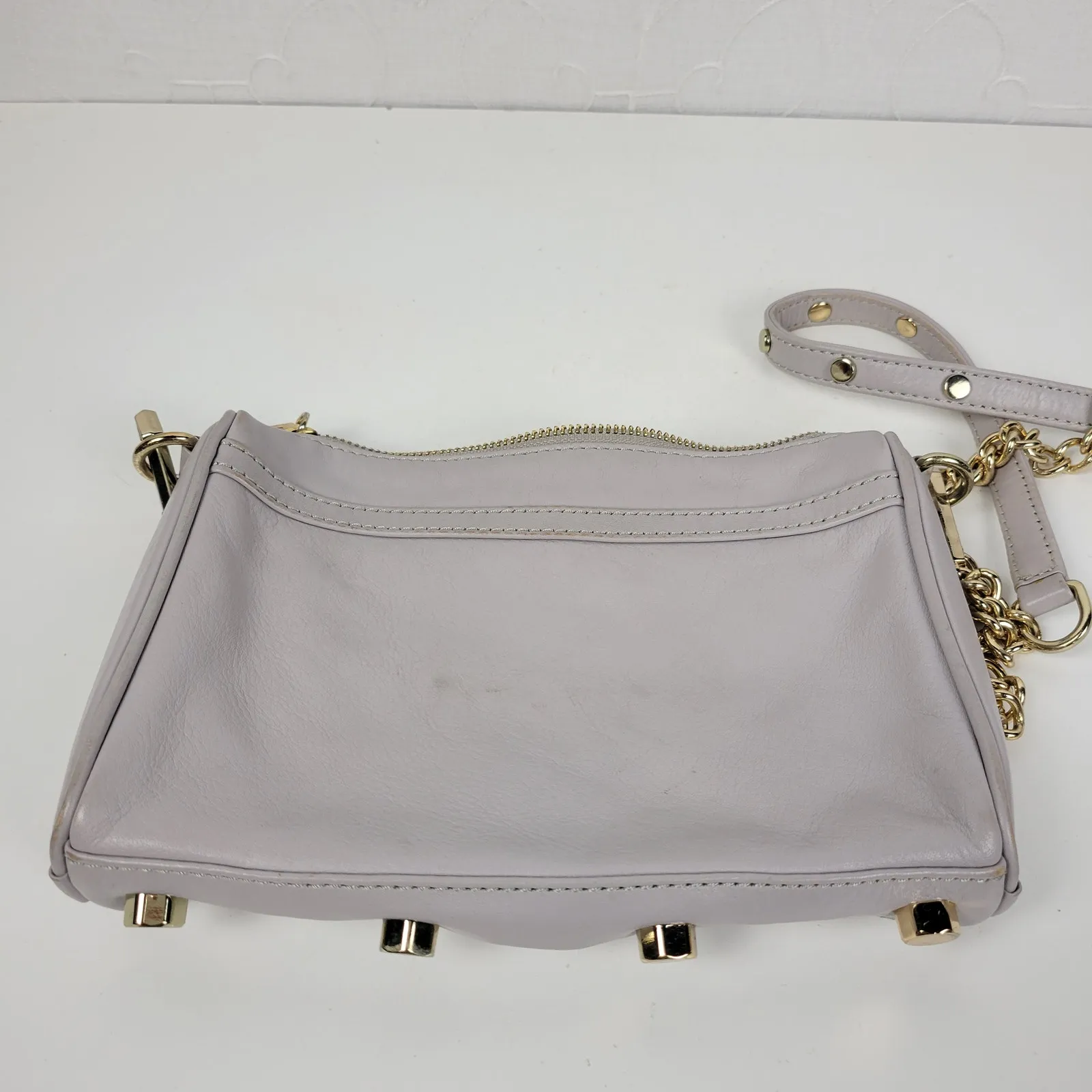 Rebecca‎ Minkoff Womens Mini Mac Crossbody Bag Gray Leather Chain Strap Purse - Image 8