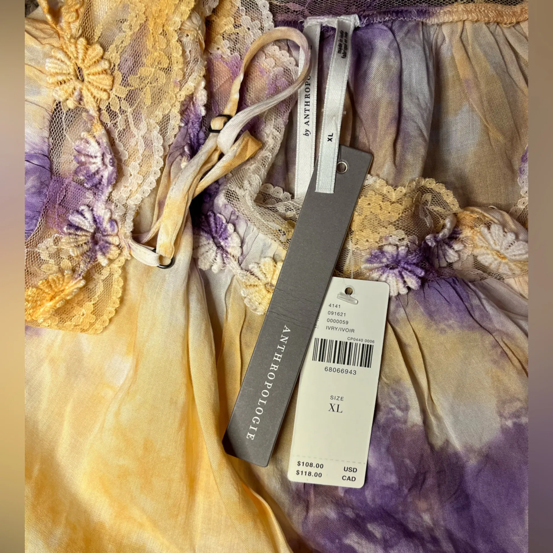 NWT! Anthropologie Purple and Yellow Tie-Dye Lace Trimmed Cami - Image 8