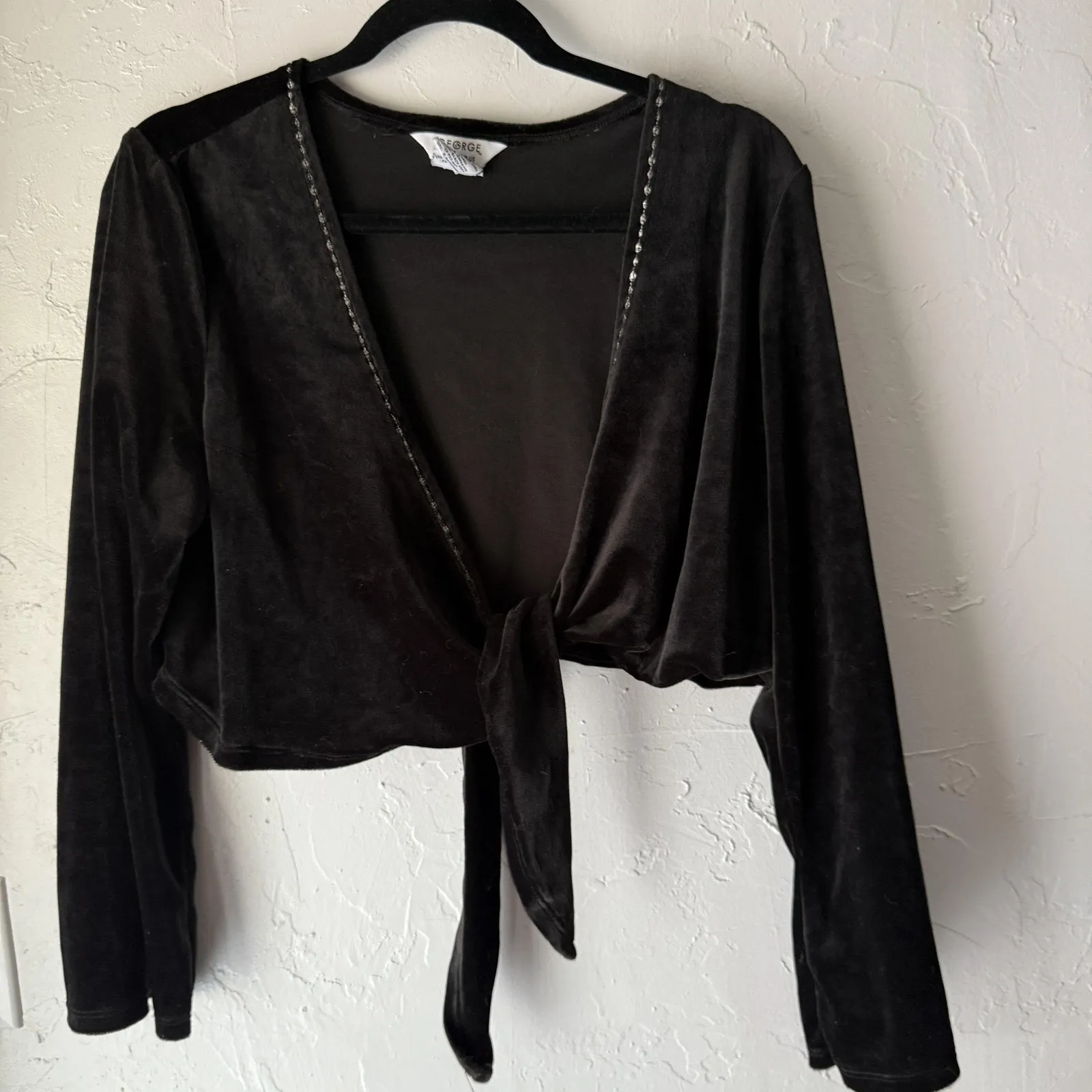 George Tank Top Vintage 90s‎ Set Womens 16W Velvet Mesh Beaded Plus Whimsigoth Black - Image 6