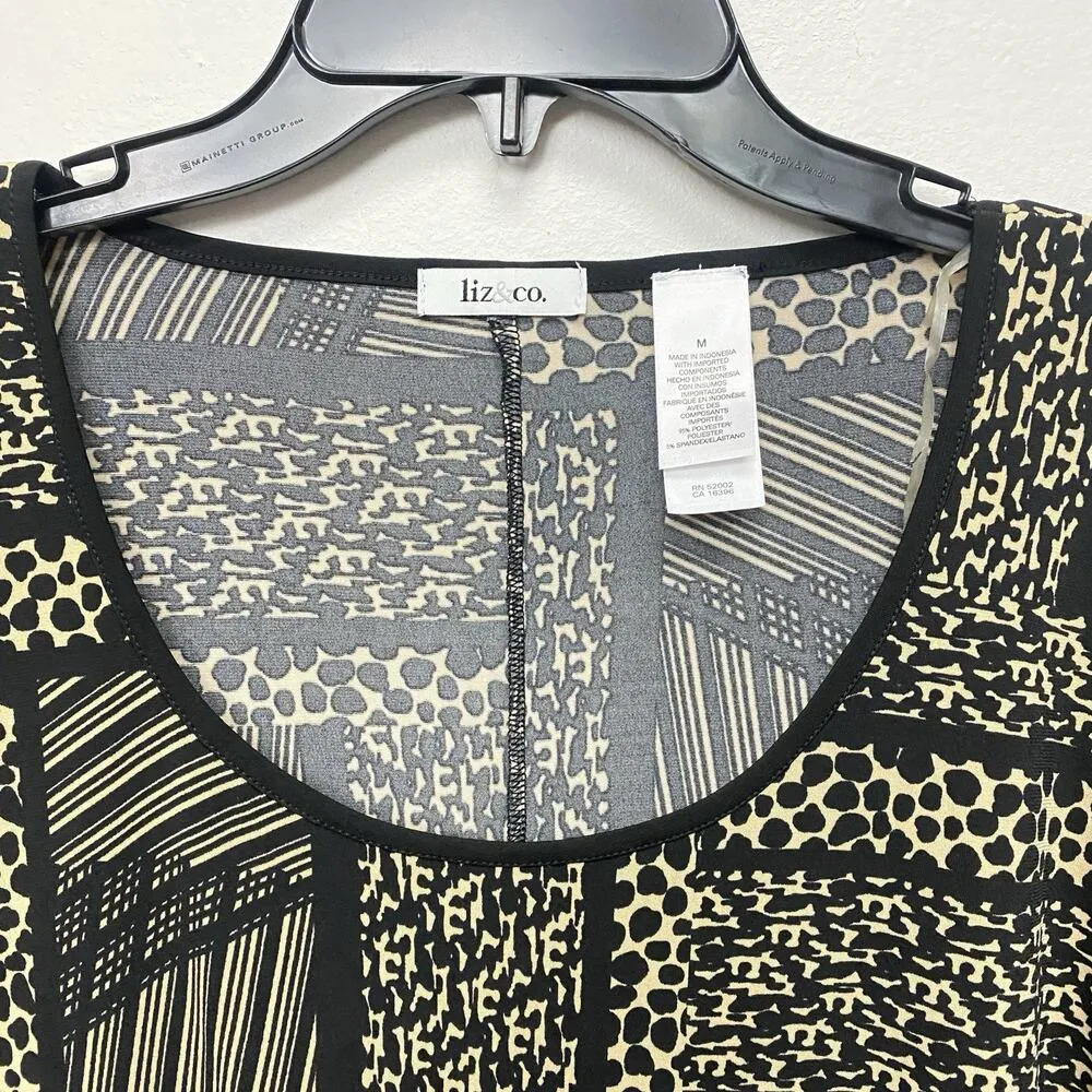 Liz & Co Women’s Medium Top Blouse Geometric 3/4 Dolman Sleeve Art To Wear Artsy - Image 4