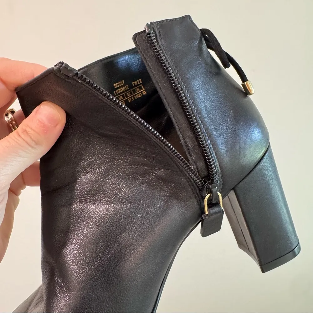 Stuart Weitzman Gardiner Black Lambskin Leather Tie Back Block Heel Booties 7B - Image 9