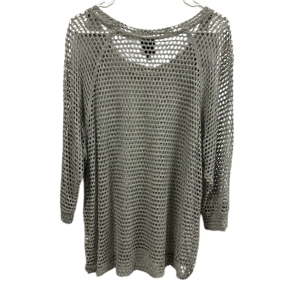 Y2K Bobeau Gray Mesh Cut Out 3 Quarter Sleeve Rounded Neck Coverup Top Womens XL - Image 6