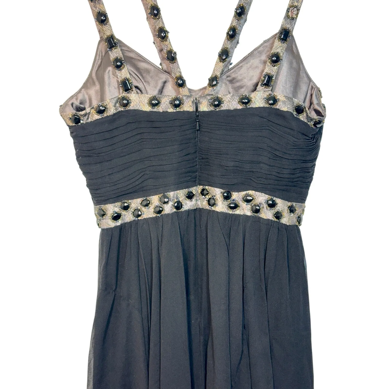 NEW Mandalay Black Gold Beaded Silk Formal Party Cocktail Mini Dress Womens 10 - Image 7