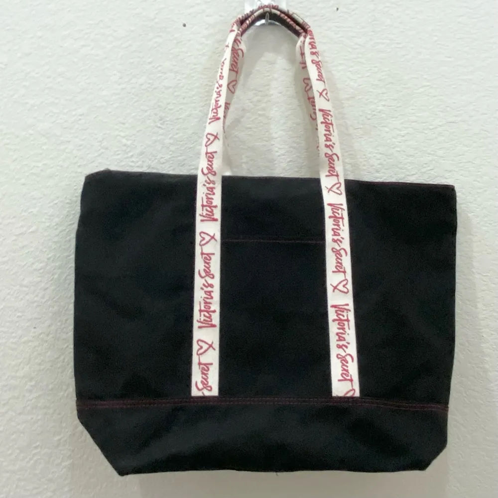 VICTORIA’S SECRET Black Canvas Contrast Logo Strap Tote Bag - Image 4