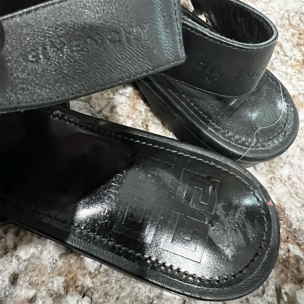 Givenchy Women's Black Leather Slingback Mules Size 7 Casual G Chain Silver - Image 6