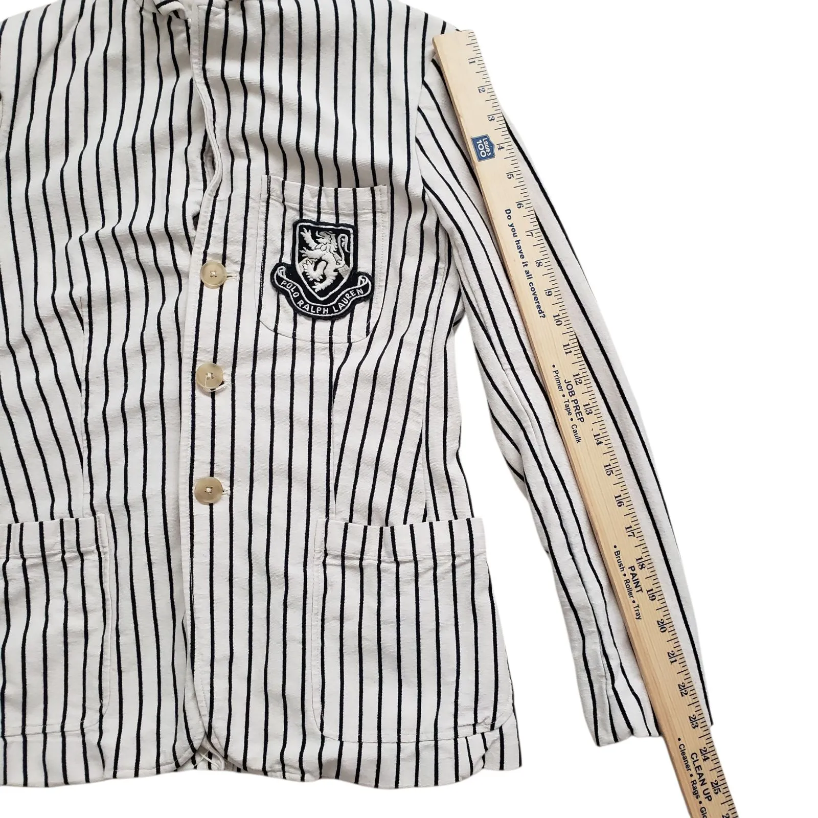 Polo Ralph Lauren Blazer Jacket Womens 10 Striped Lion Crest Patch - Image 6