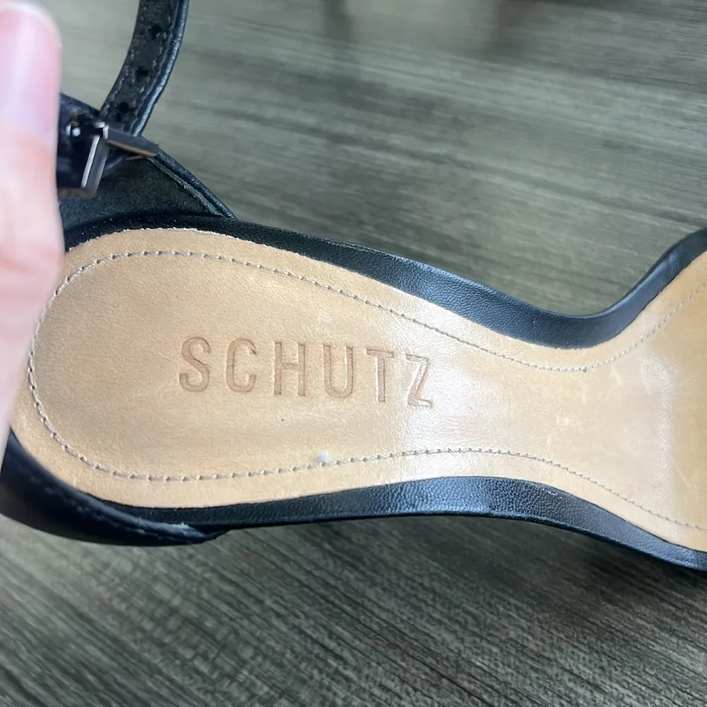 Schutz black leather ankle strap heeled sandals. Size 7.5 - Image 5