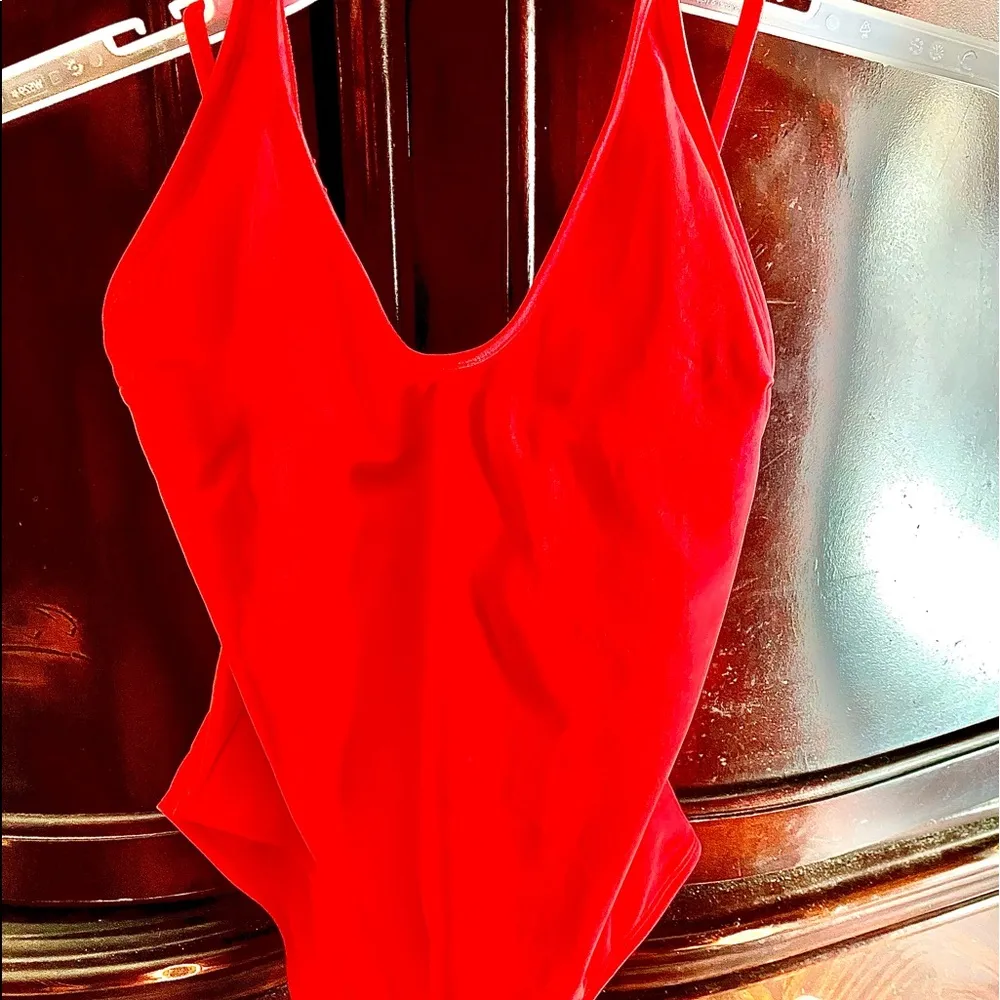 NWT Tempt Me One Piece Red Swimsuit / MEDIUM /Scoop Neck / Back Criss Cross tie. - Image 3