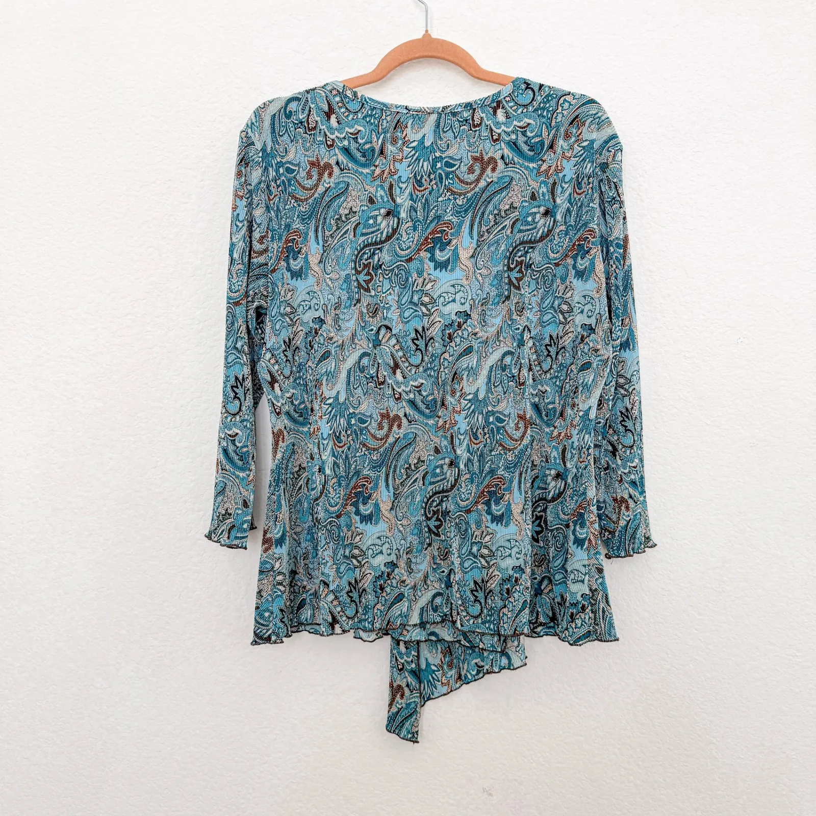 Y2K J.T.B Womens Top‎ Size L Blue Paisley Pleated Asymmetrical Boho Chic Fairy Size L - Image 5