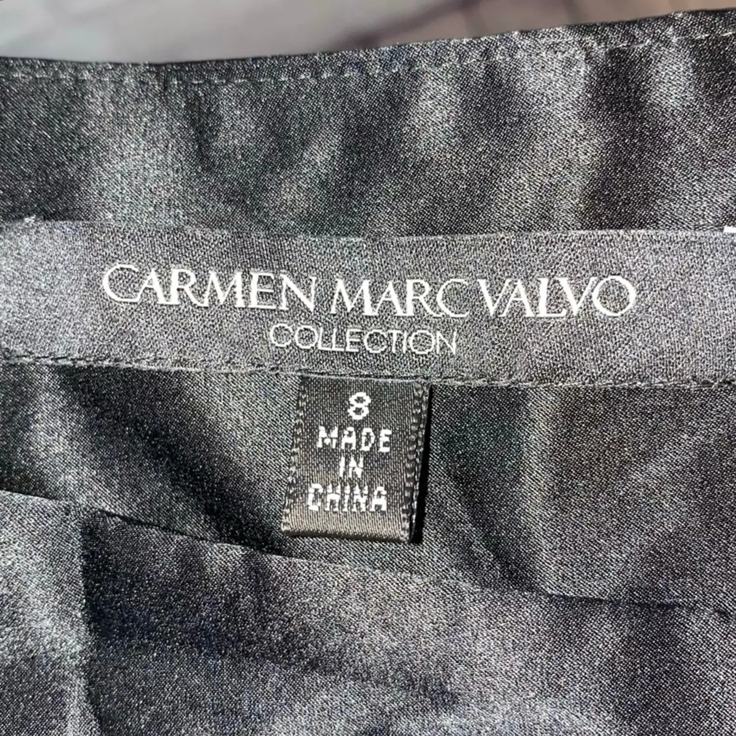 Carmen Marc Valvo Black Full Skirt Size 8 Satin Velvet Stripe A-Line Midi - Image 6