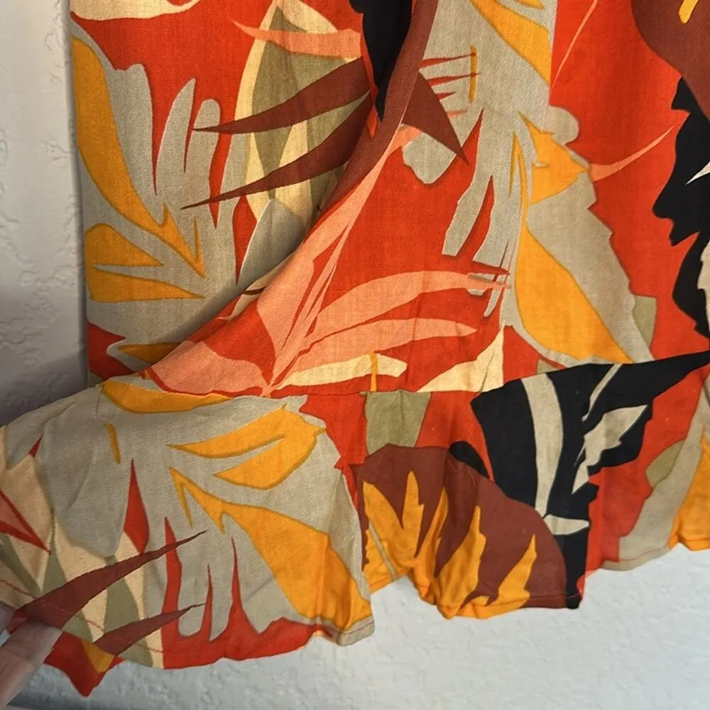 True Destinations Resort Mini Dress Vacation Hawaiian Empire Gold Studs Tropical Orange Size M - Image 4