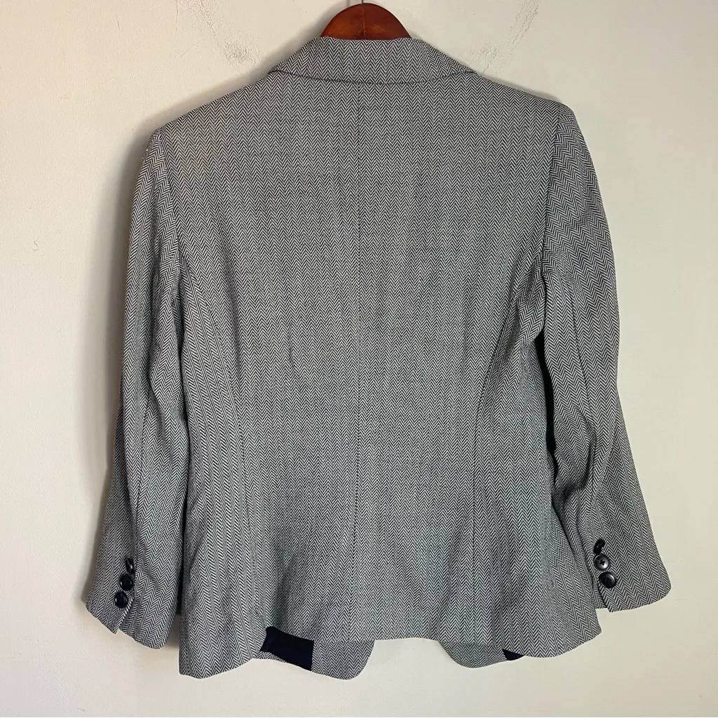 Lafayette 148‎ New York Herringbone Virgin Wool Blend Blazer Women's Size 4 Gray - Image 8