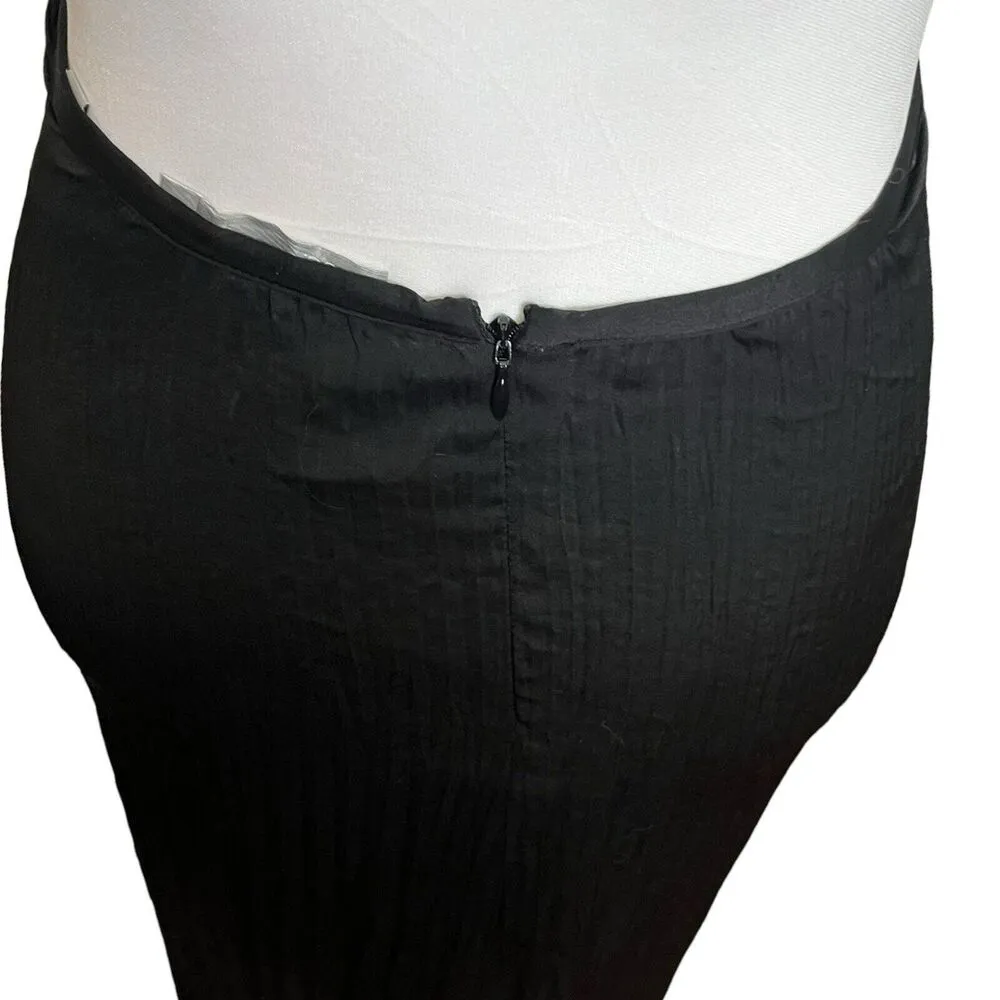 Vince Pleated Tie Front Midi Skirt Black Gathered Front Slit Womens Size XS - Image 5