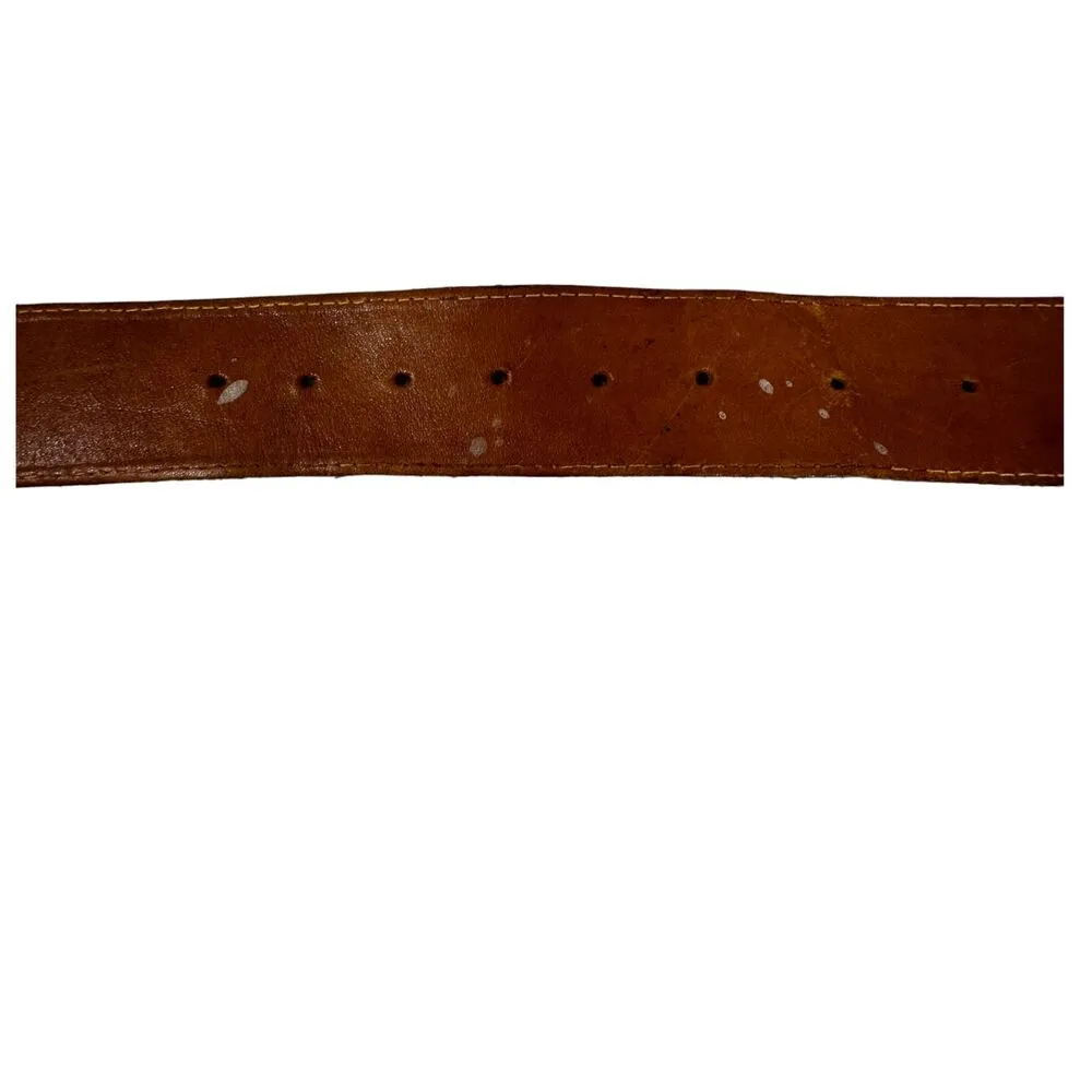 Brown Leather Western Boho Bohemian Gold Detail Belt Small Medium - Image 2