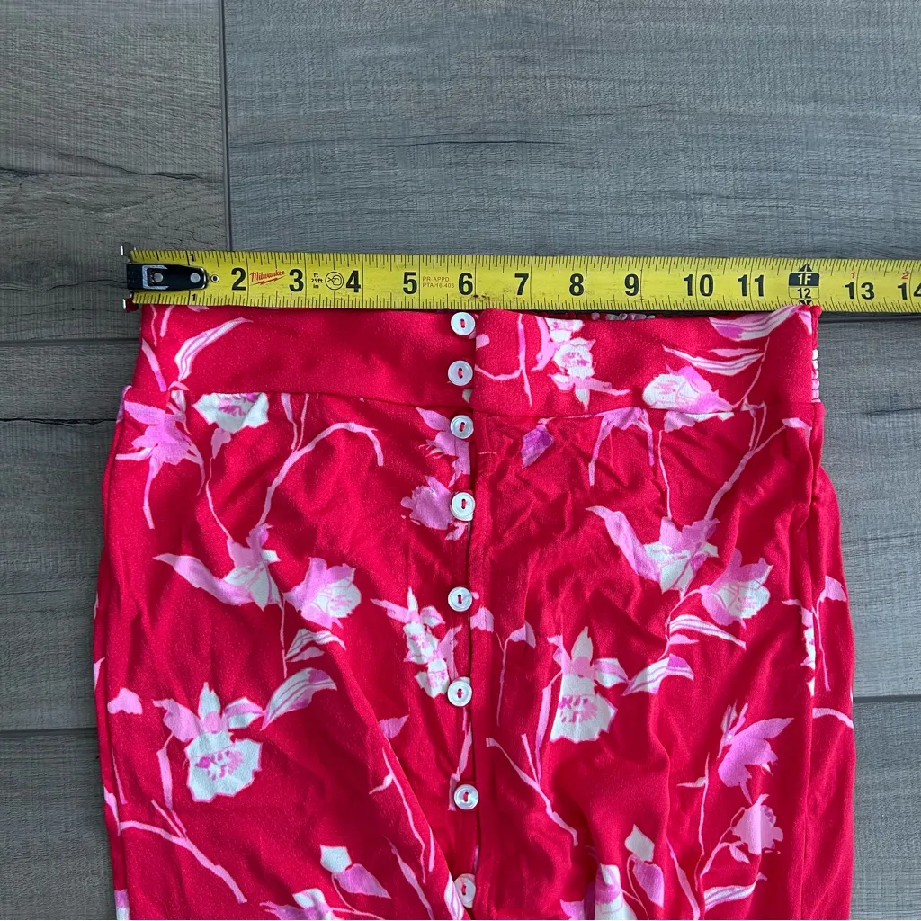 Maaji Alana Red White Floral Button Front Tiered Floral Boho Maxi Skirt S - Image 8