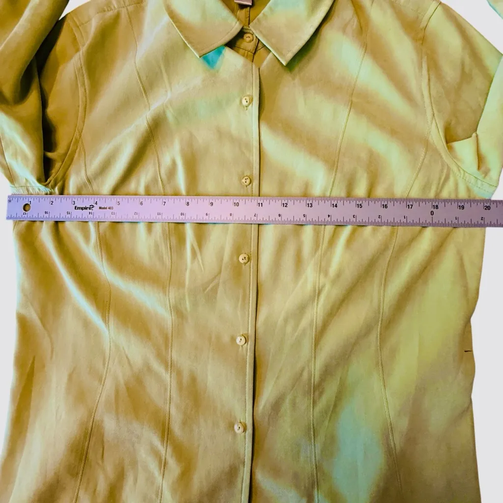 Talbots Lime Green LS Soft Brushed Polyester Buttonup Blouse Women’s Size Med - Image 6