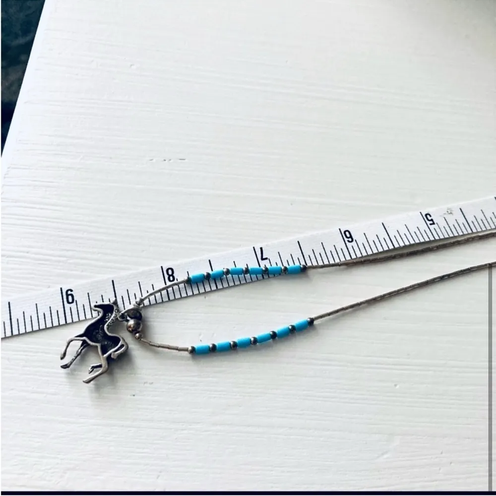 Silver Horse Charm and Necklace with Turquoise Color Barrel Beads - Image 5