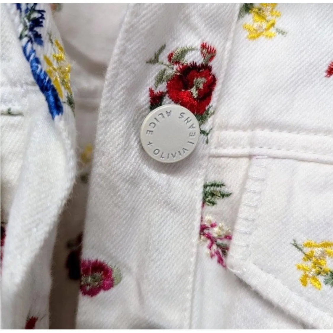 Alice Olivia Jeans Floral Renee Embroidered Cropped Denim Jacket XS White - Image 6