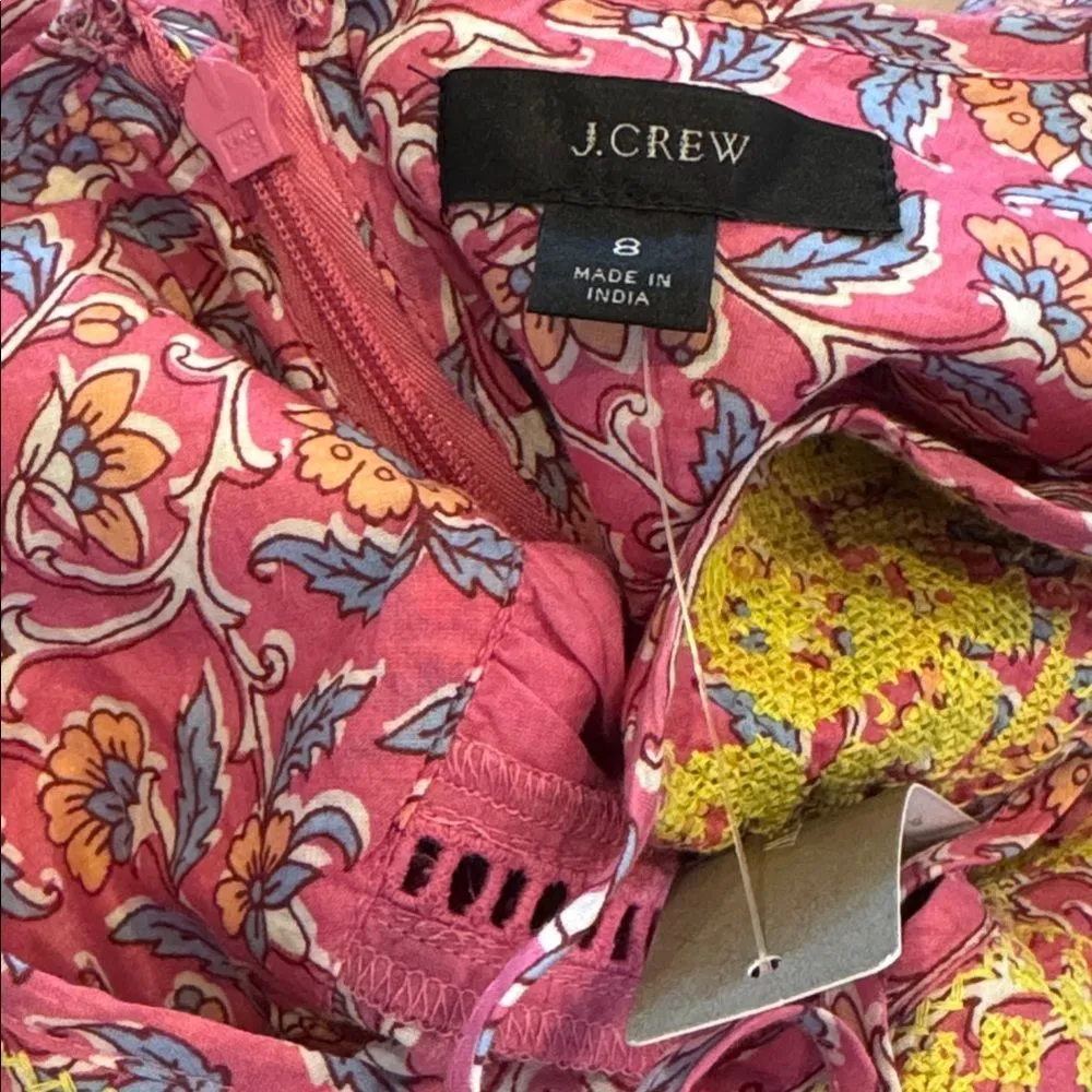 J.Crew Embroidered romper in pink vines block print pink orange multi NWT 8 - Image 8