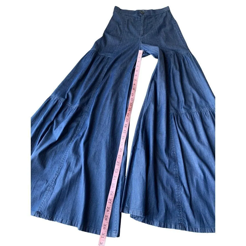 WARM Tiered Wide Leg Palazzo Pants Blue Size XS - Image 12