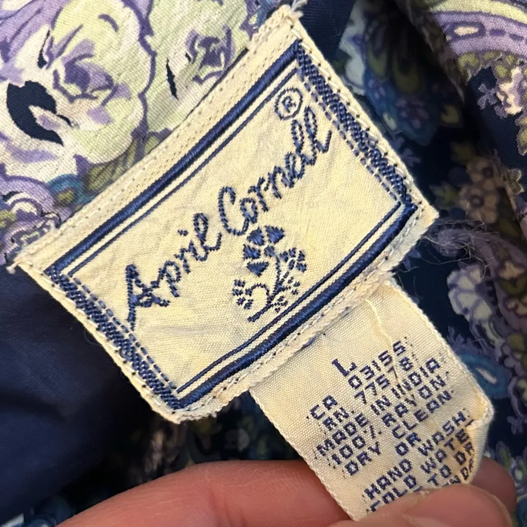 April Cornell Blue Purple Floral Paisley Long Sleeve V Neck Tunic Blouse Top Lrg Size L - Image 5