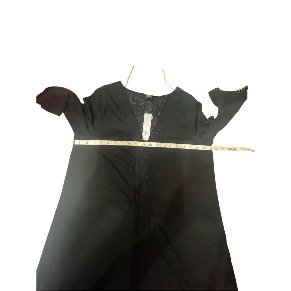 APT 9 Cover Up Swim  embroidered trim Top Black Sz  L NWT - Image 7