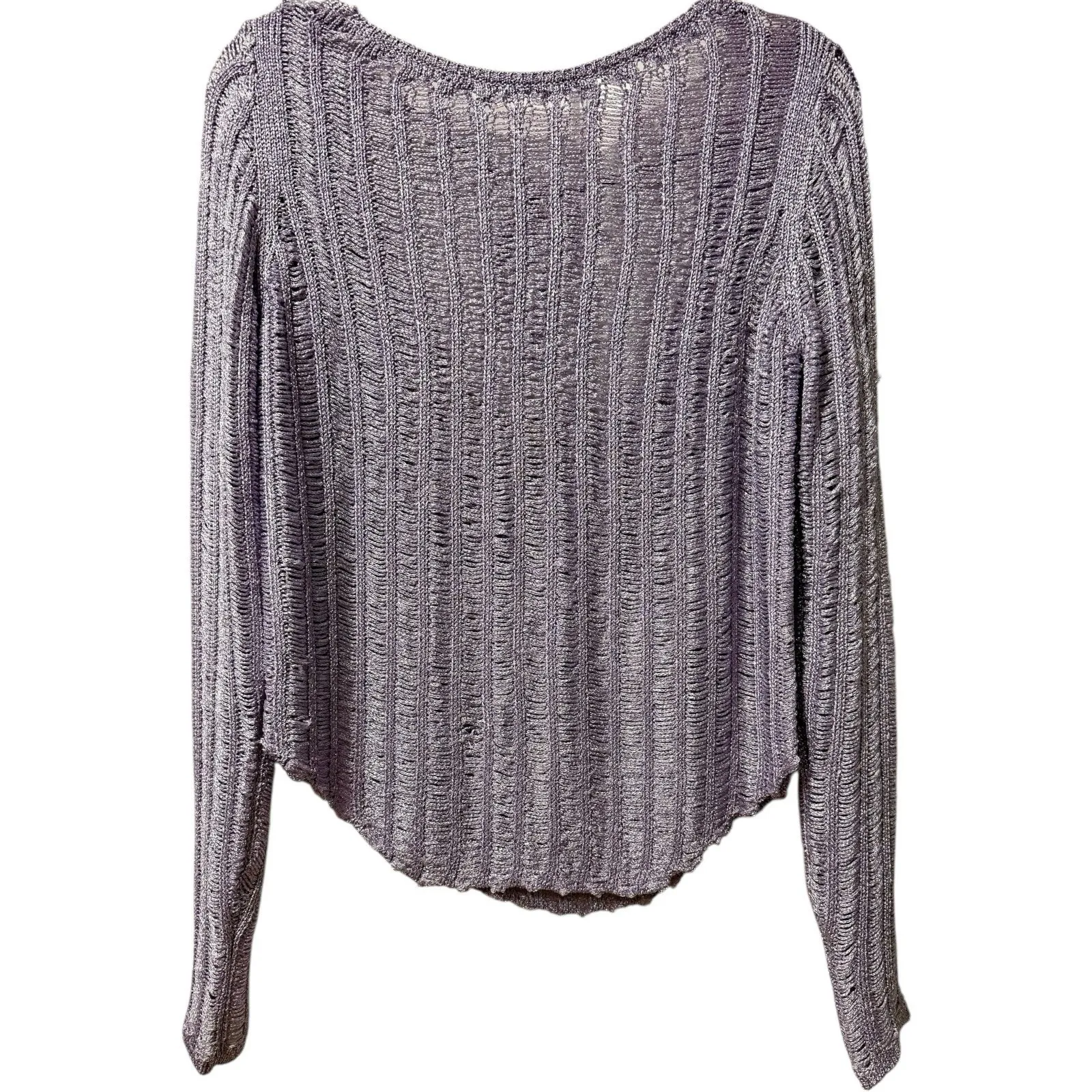 NWOT $128 Free People Let's Dance Long Sleeve Open Ladder Lilac Knit Sweater‎ SM - Image 3