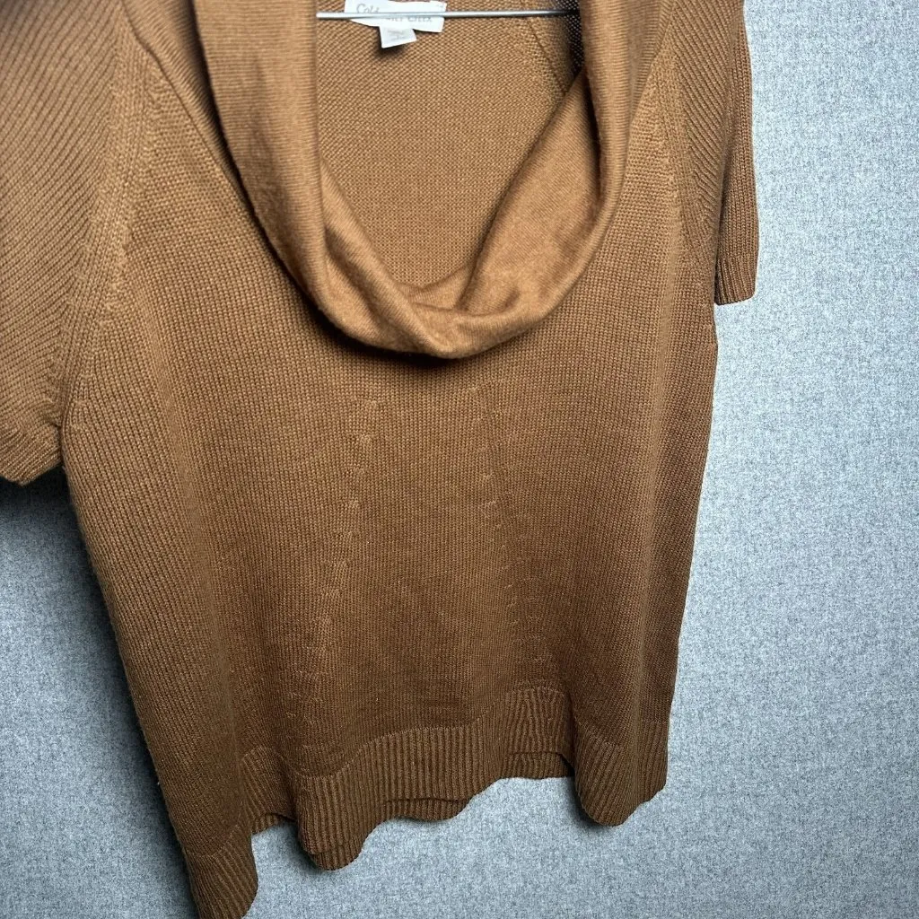 Coldwater Creek Large Womens Sweater Top Short Sleeve Tan Cowl Neck Solid - Image 10