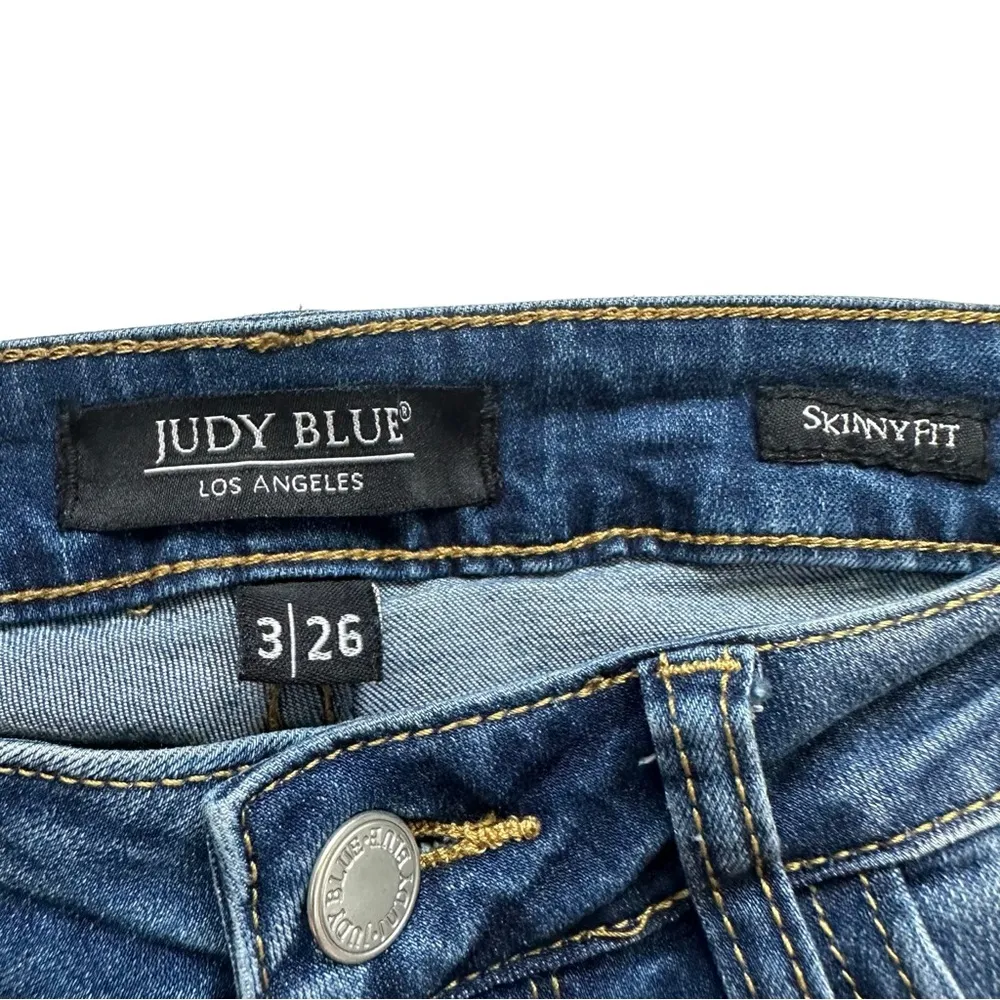Judy Blue Stretch Distressed Skinny Jeans With Mexican Baja Exposed Fabric - Image 3