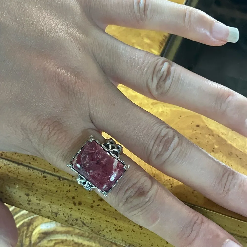 Norwegian Thulite Sterling Silver Cocktail Ring Size 8 Red - Image 4