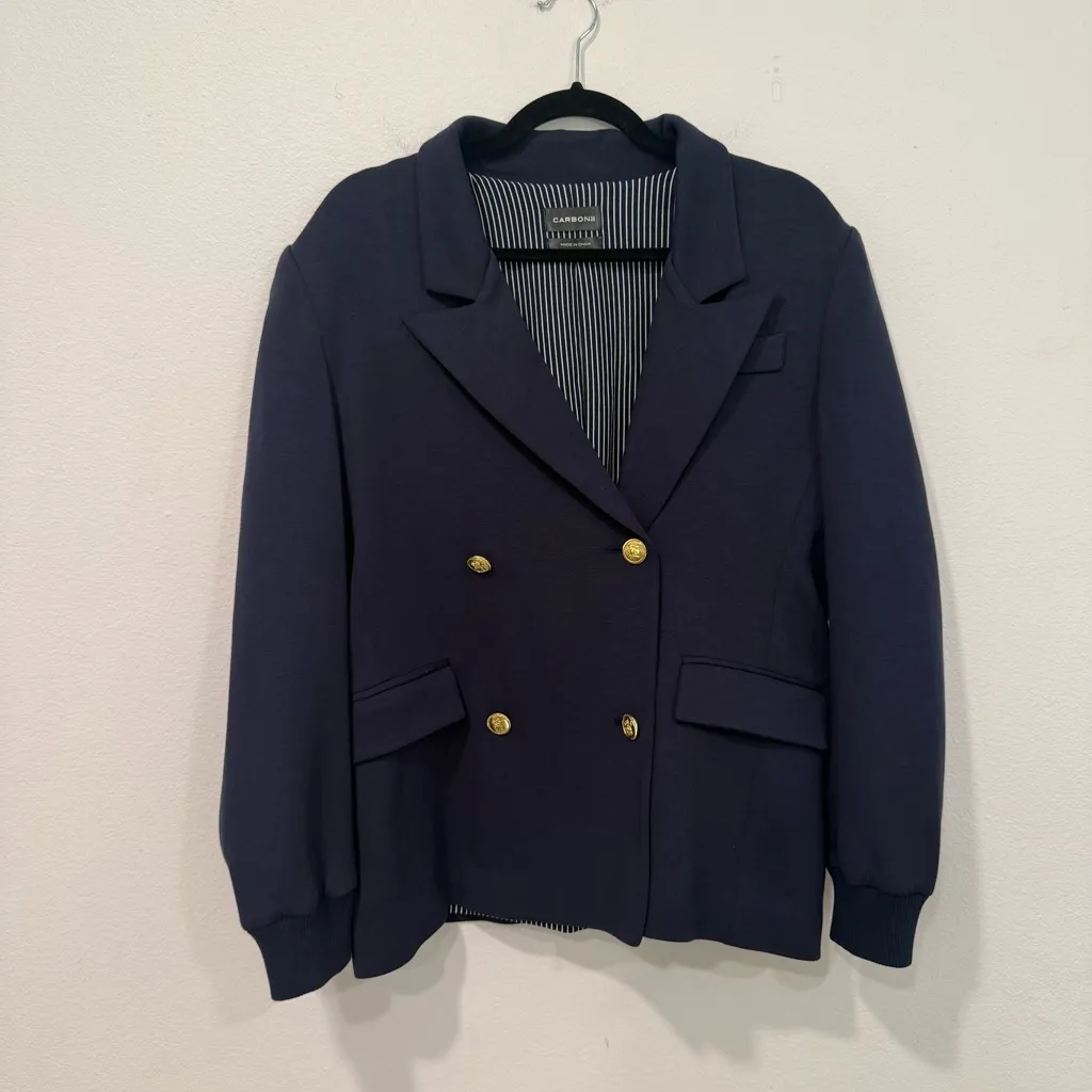 Carbon38 Navy Blue Double Breasted Blazer in Scuba M Size M - Image 3