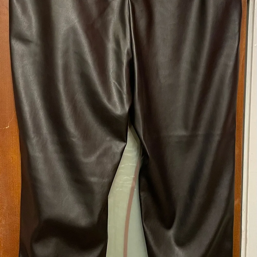 A New Day Womens Black Pleather Elastic Waist Plus Pants XXL - Image 3