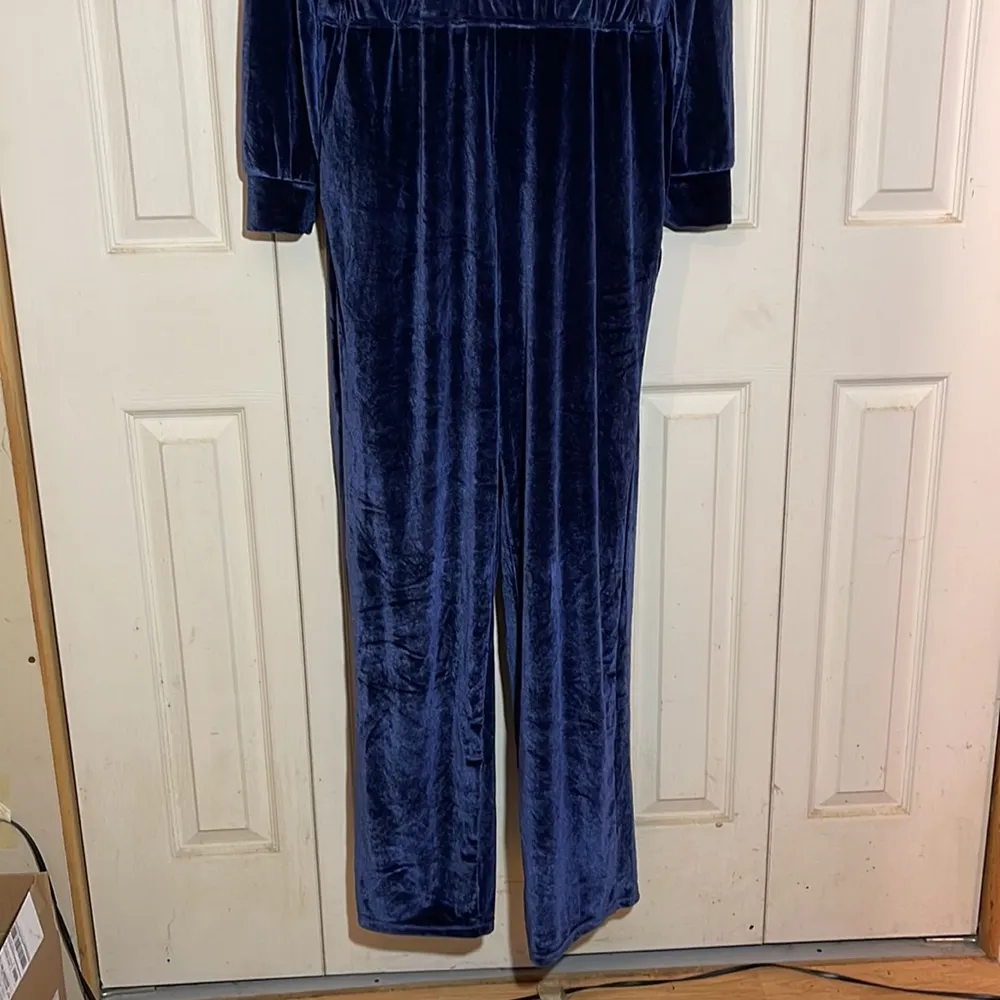 Fabletics Velour Wide Leg Zip Up Onesie Jumpsuit in Deep Navy New With Tags XXL - Image 6