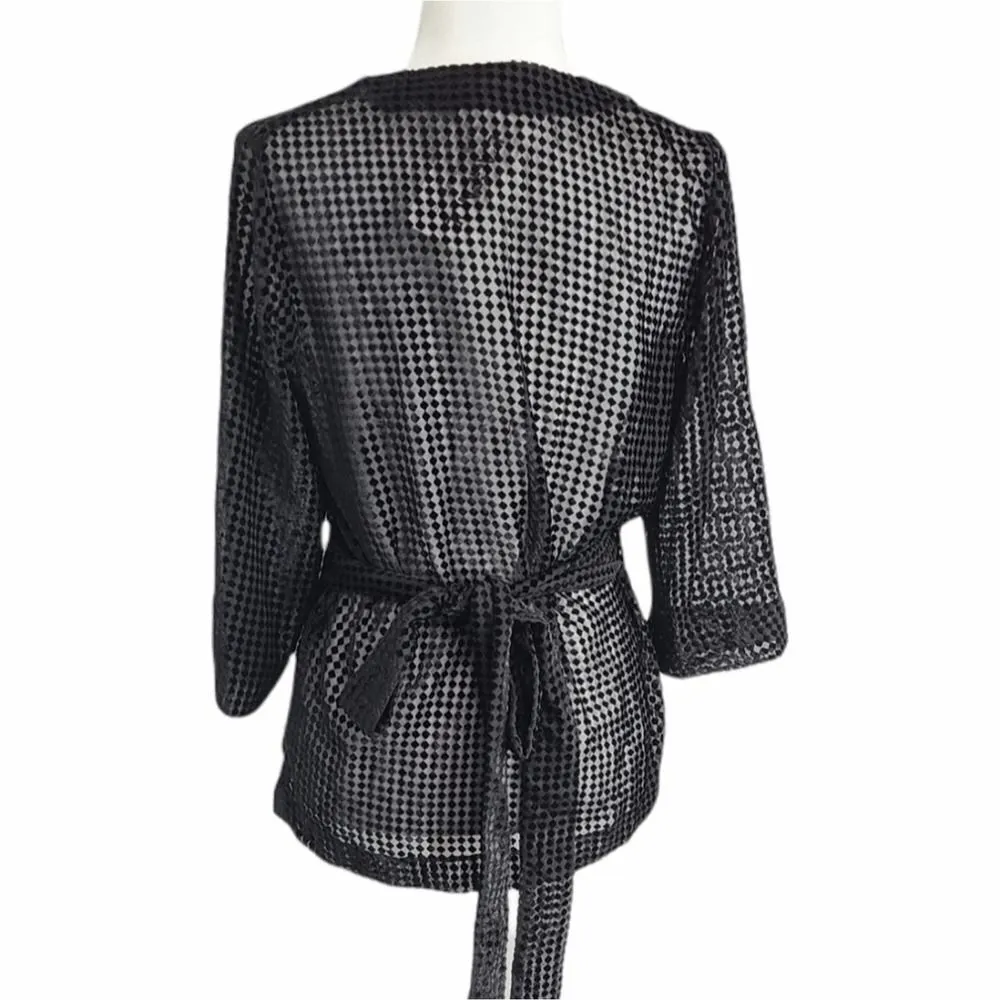 L'AGENCE Black Wrap Sheer Blouse Size Medium 3/4 Sleeve - Image 3