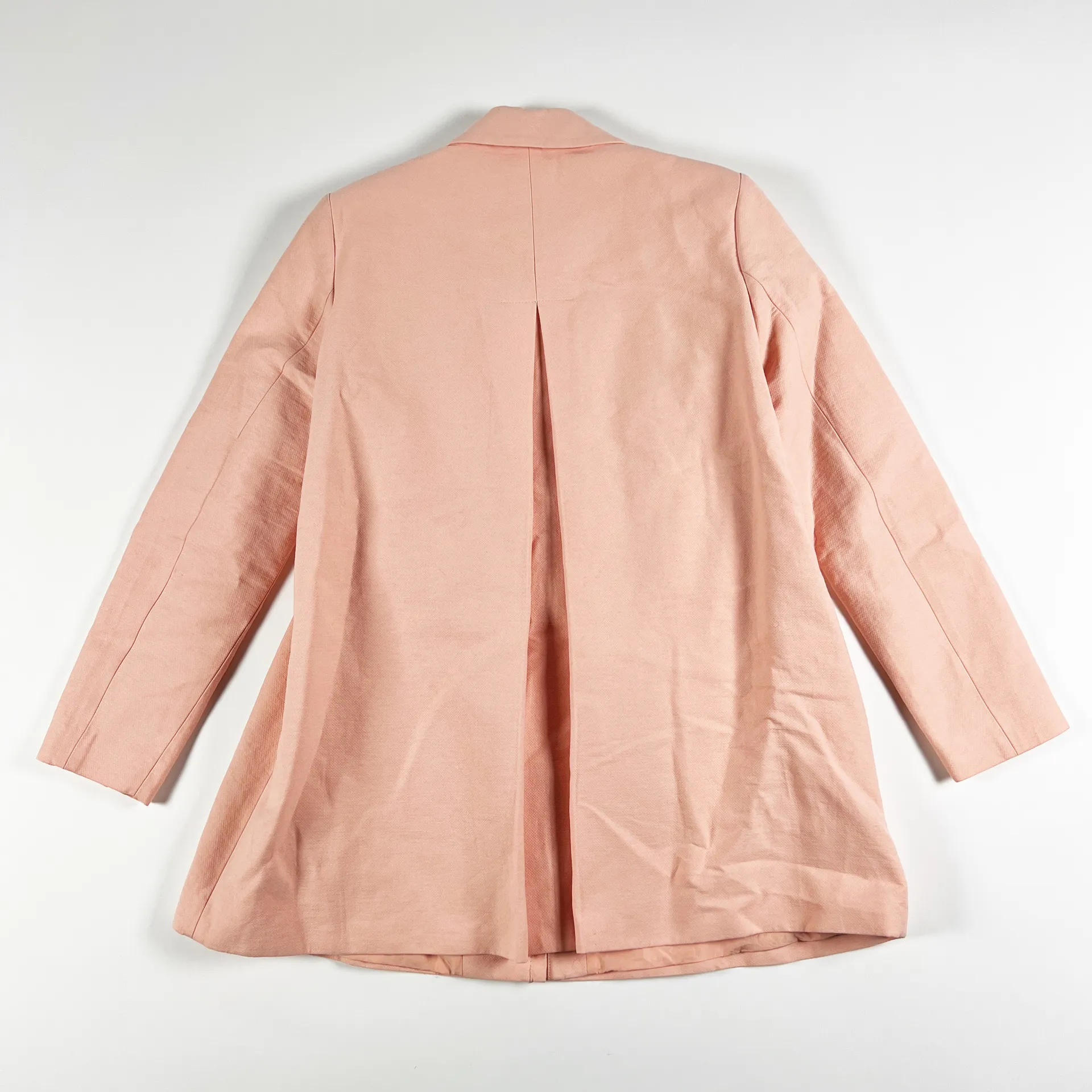 ZARA  Cotton Linen Blend Collared Full Zip Long Pea Coat Overcoat Jacket Pink L - Image 3