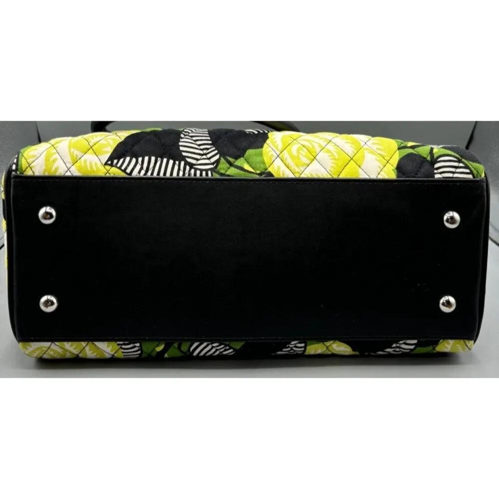 Vera Bradley La‎ Neon Rose Quilted Floral Handbag  Satchel Green Yellow Black - Image 6