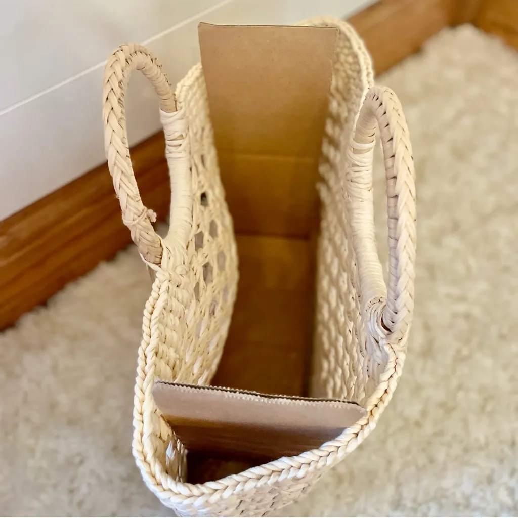 Stylish Straw Circle Handle Tote Handbag - A New Day™ Ivory - Image 3