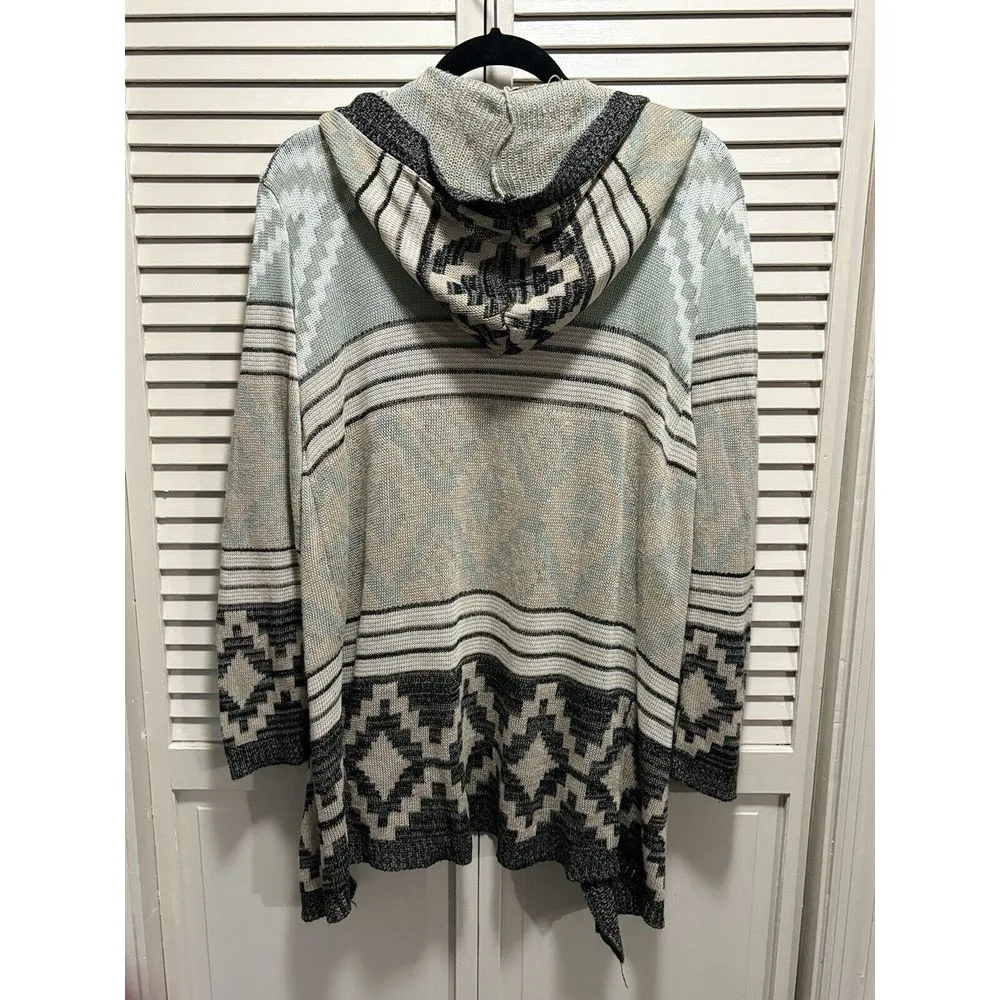 Say What Hooded Open Cardigan Aztec Tan/Green/Black Long Sleeve‎ Size Large - Image 4