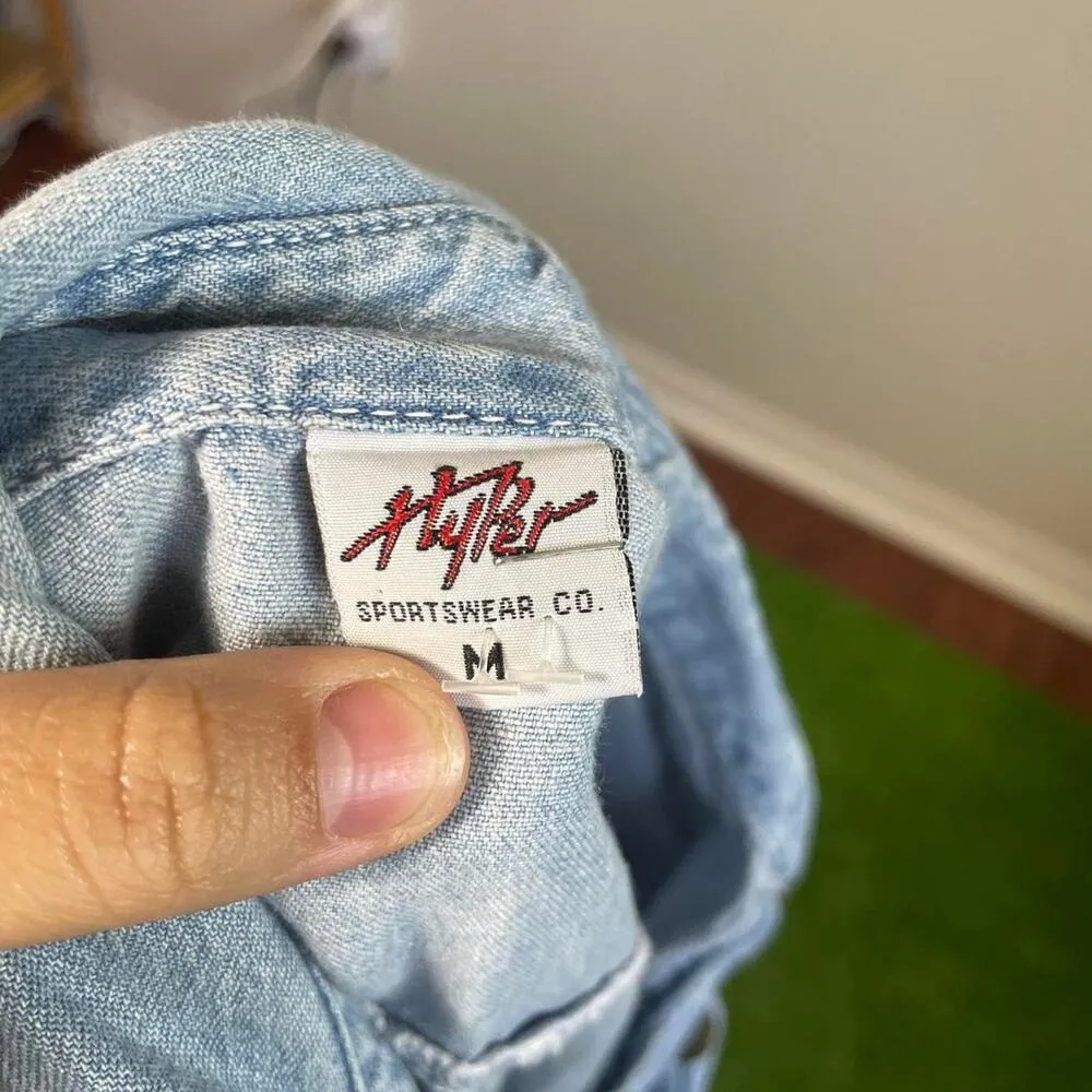 Vintage Hyper Women’s M Ruffle Denim Cropped Top‎ Button Up Western Boho Blue Size M - Image 6