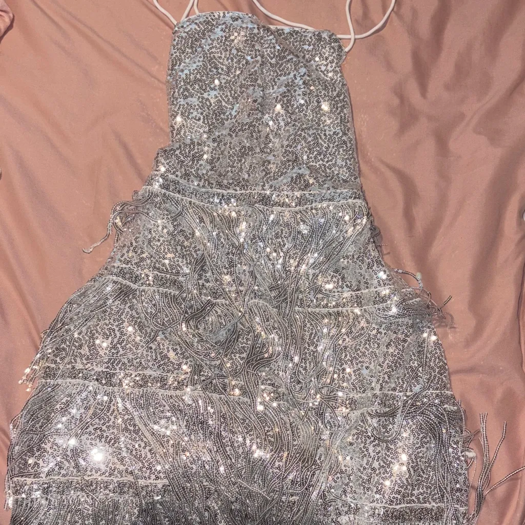Silver Sequin Fringe Dress - Image 2