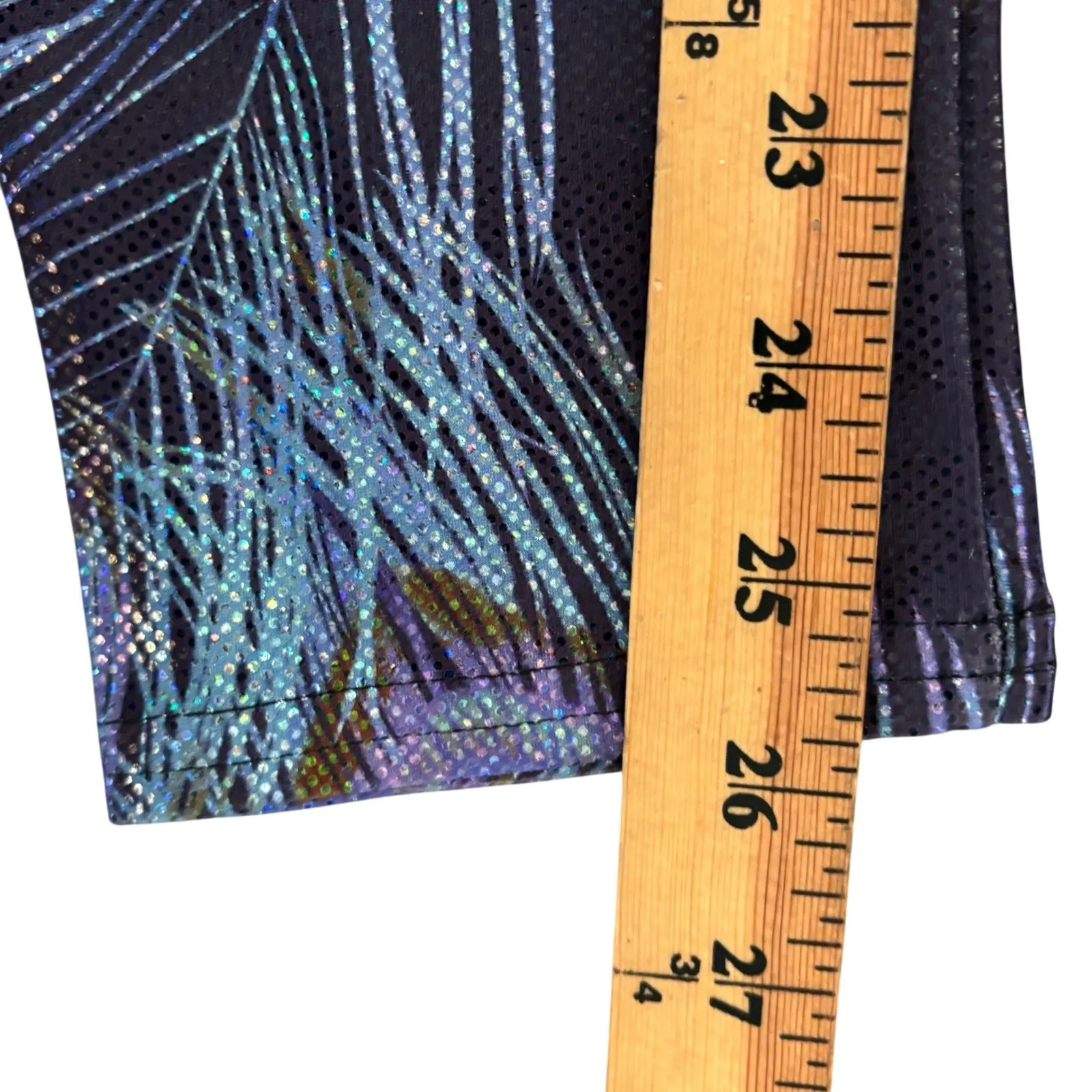 Emily Hsu Peacock Feather Leggings Sz L Blue Activewear Workout Irridescent Size L - Image 4
