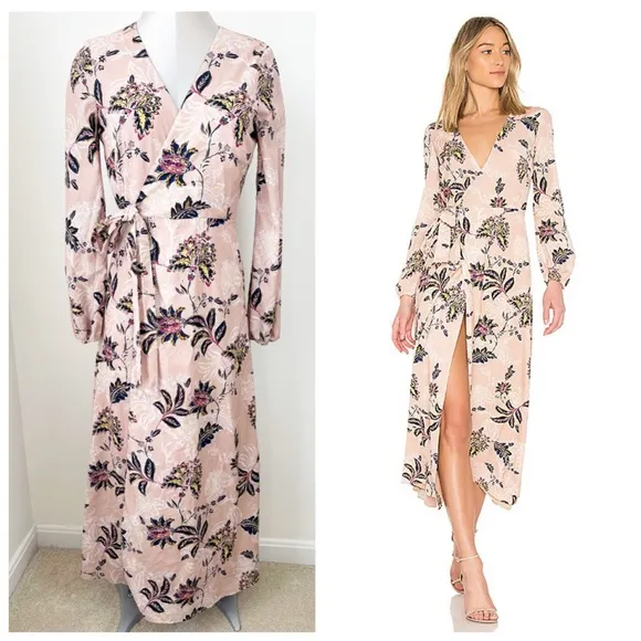 The Jetset Diaries Fluid Azalea Wrap Midi Dress‎ Pink Floral Size Small Revolve - Image 2