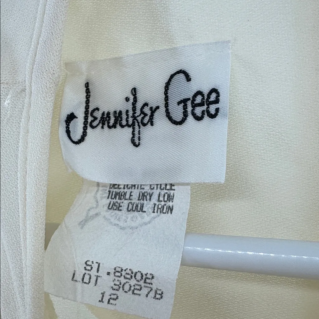 Vintage Jennifer Gee Cream Long Sleeve Dress lace trim cottage 12 boho 70s - Image 11