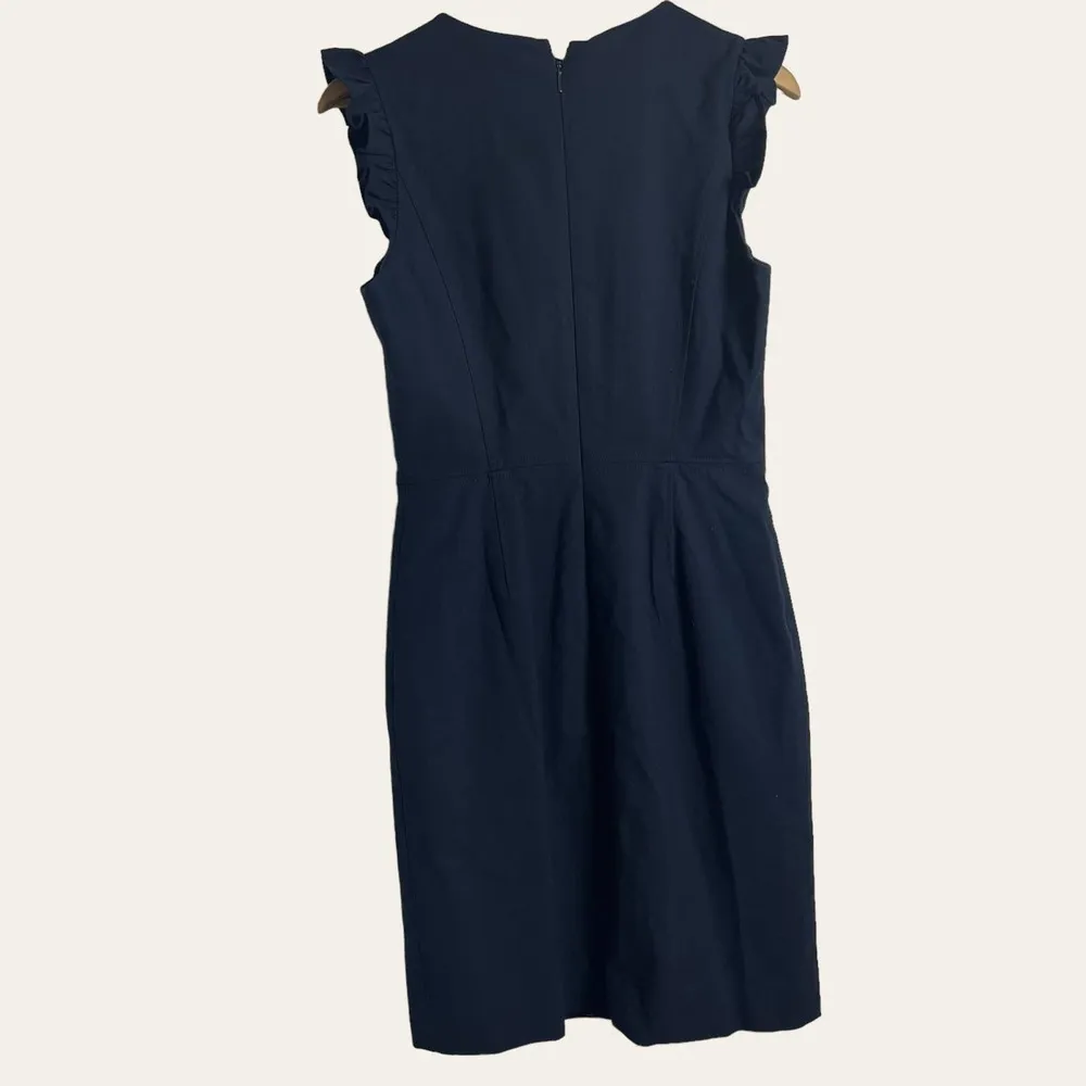 Rebecca Taylor Navy Blue Tailored Stretch Modern Ruffled Sheath Dress Size 6 - Image 10