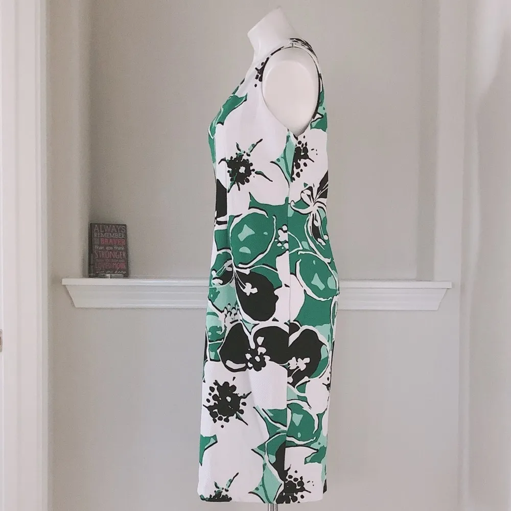 Travel Elements Sheath Dress Midi Career Green White Black Size L - Image 5