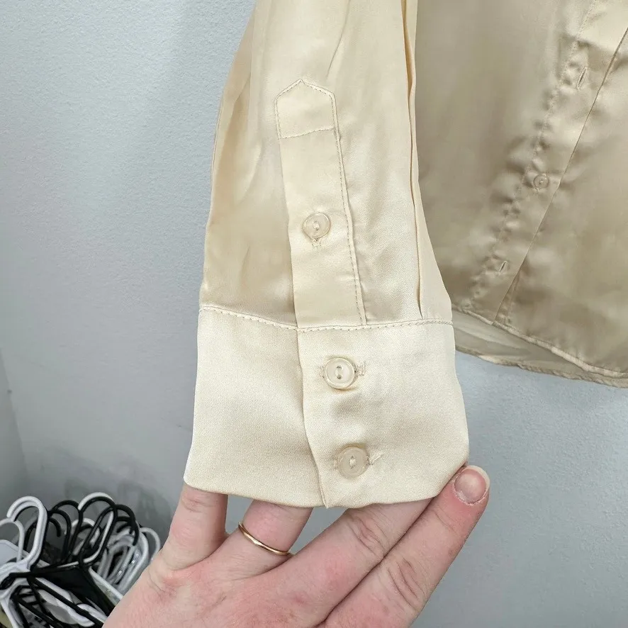ASTR THE LABEL Cream Silk Satin Button Down Shirt Blouse Shoulder Pad Top XS NWT - Image 8