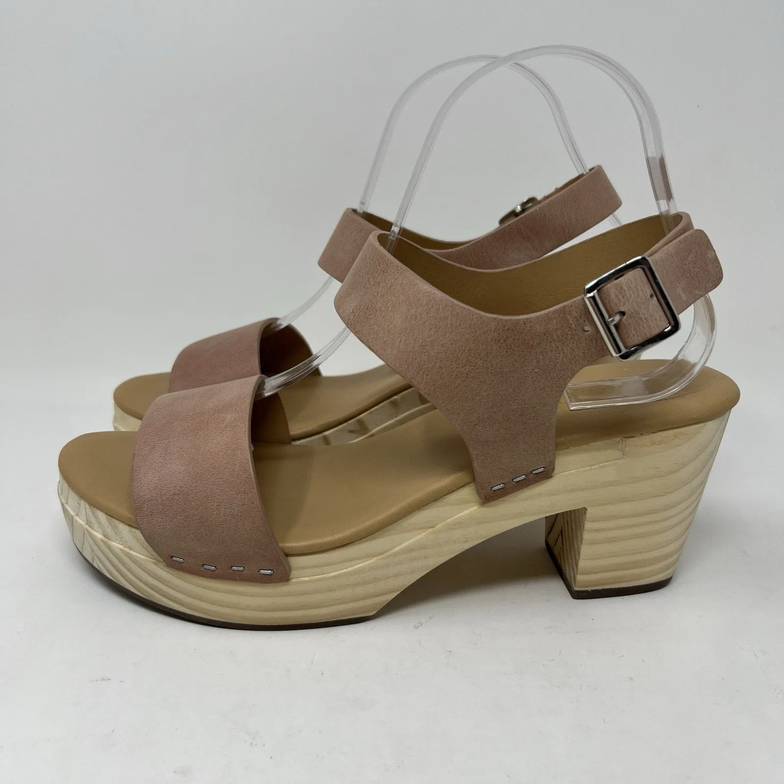 Nisolo All Day‎ Open Toe Clog Sandals Almond Brown Leather Platform Shoes Size 9 Tan - Image 5