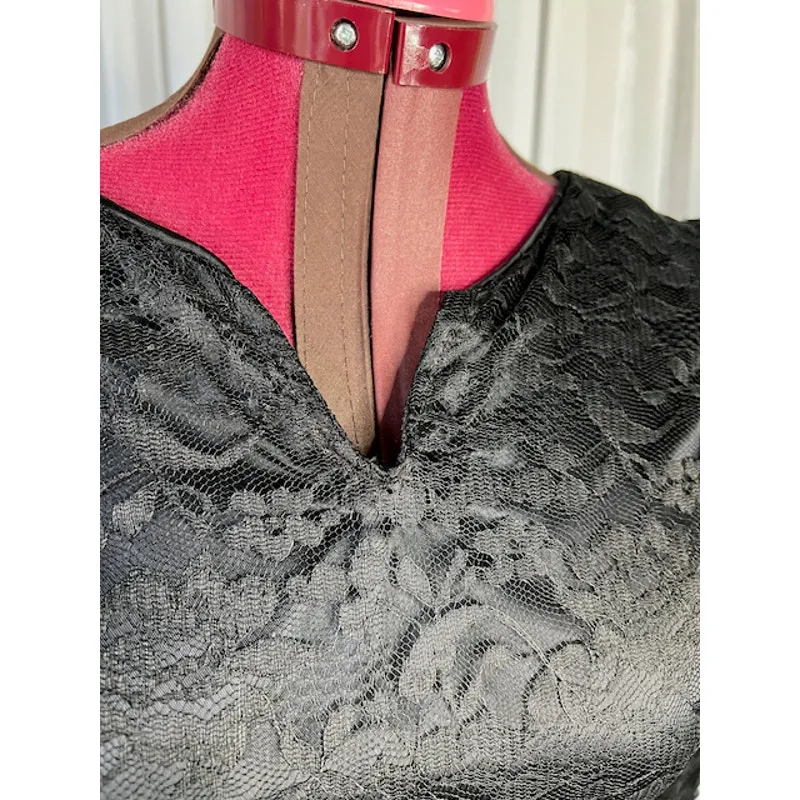 Formal dress lace puff sleeves big bow vintage 1980s black - Image 11